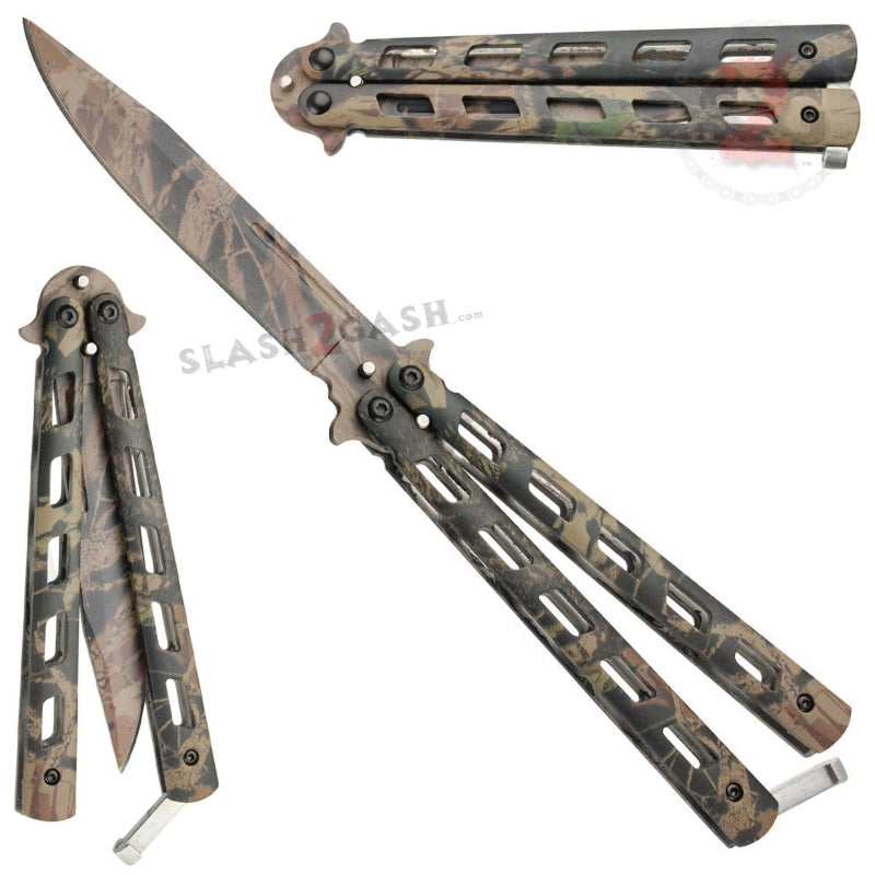 Real Tree Camo Butterfly Knife Plain Edge Balisong Knife-Balisong - Tophatter Daily Deals