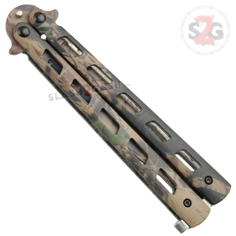 Real Tree Camo Butterfly Knife Plain Edge Balisong Knife-Balisong - Tophatter Daily Deals