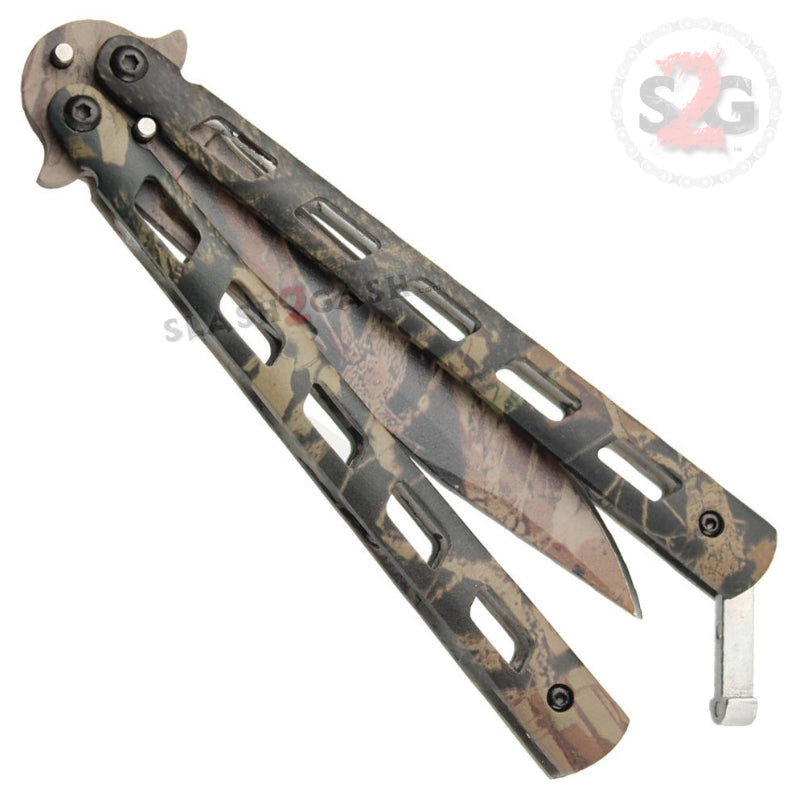 Real Tree Camo Butterfly Knife Plain Edge Balisong Knife-Balisong - Tophatter Daily Deals