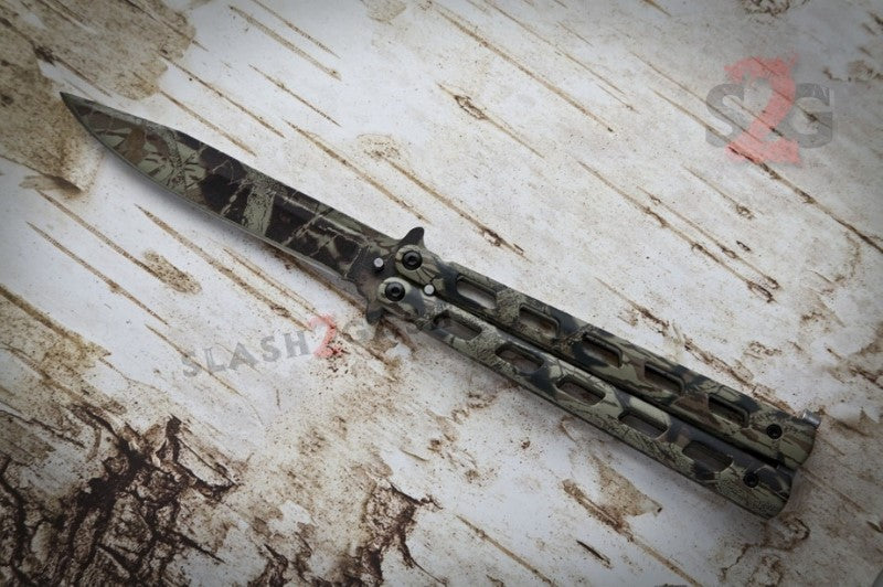 Real Tree Camo Butterfly Knife Plain Edge Balisong Knife-Balisong - Tophatter Daily Deals