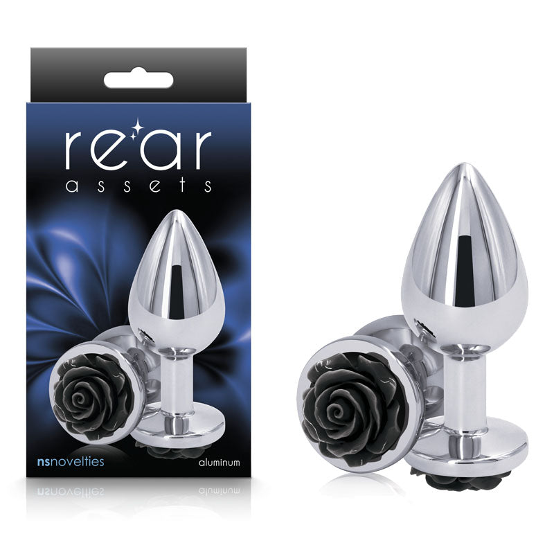Rear Assets Rose Medium 8.9 cm Metal Butt Plug Black Rose Base > Anal Range > Jewel Butt Plugs - Tophatter Daily Deals