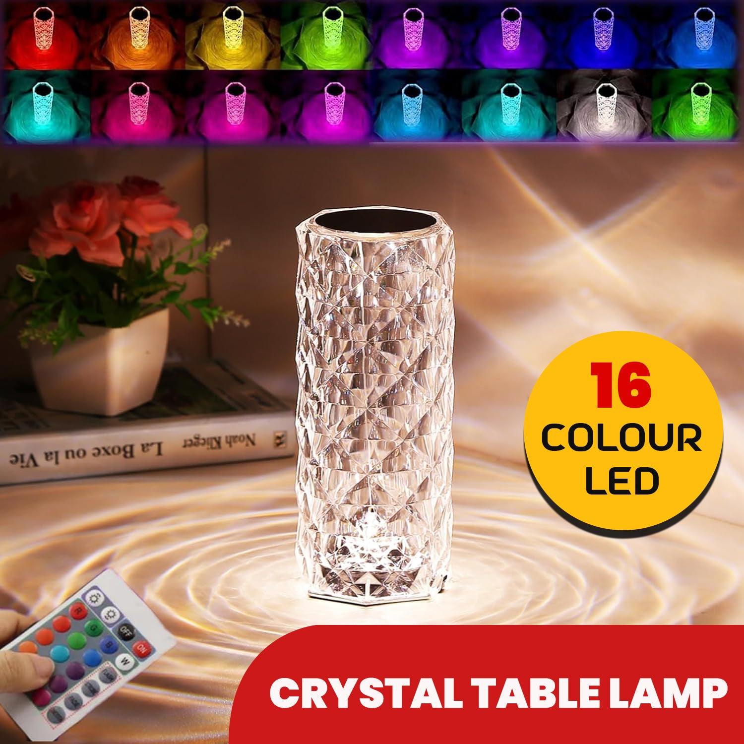 Colour Changing LED Lamp - 16 Colour LED Crystal Table Lamp Diamond Rose Night Light Touch & Remote USB Apparel & Accessories - Tophatter Daily Deals
