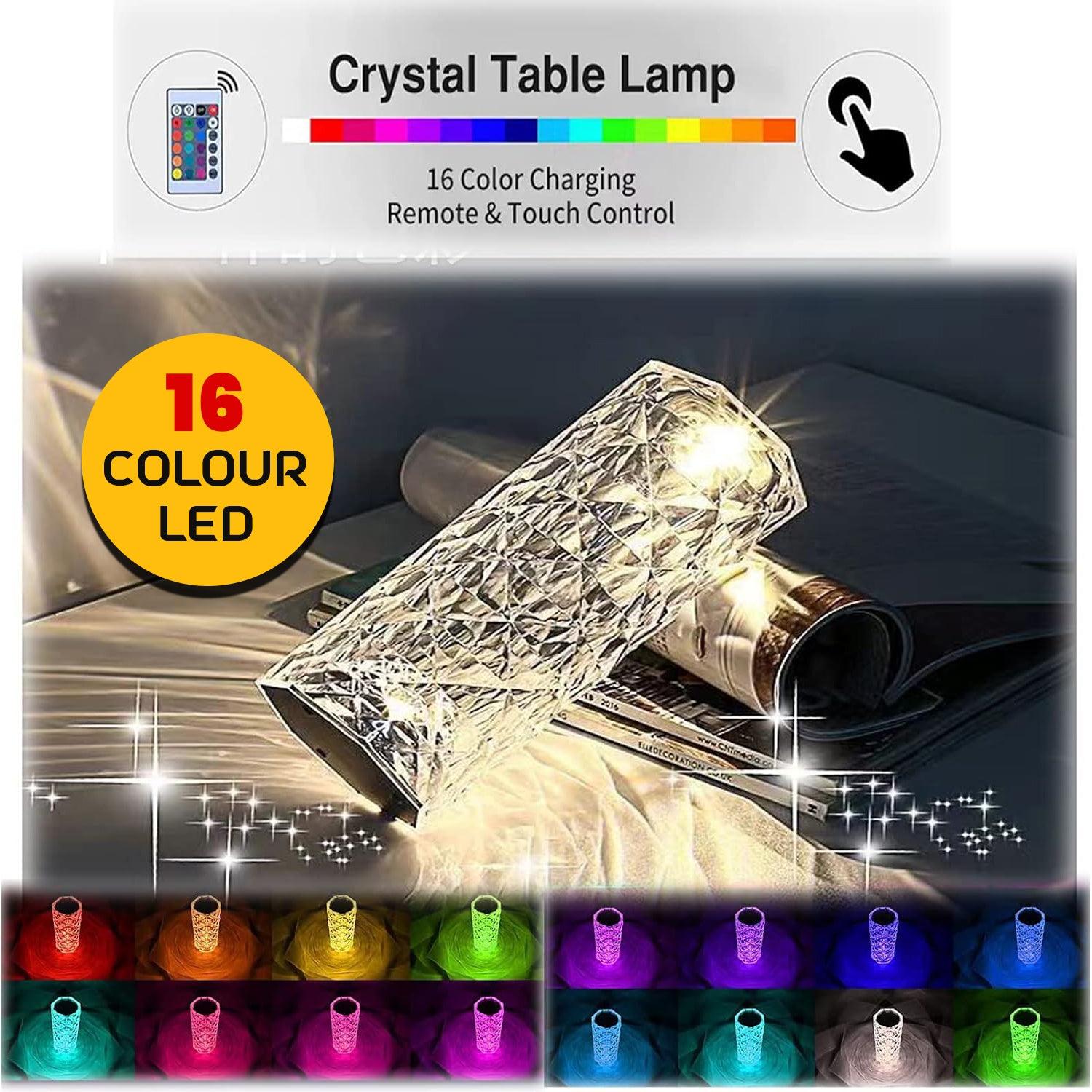 Colour Changing LED Lamp - 16 Colour LED Crystal Table Lamp Diamond Rose Night Light Touch & Remote USB Apparel & Accessories - Tophatter Daily Deals