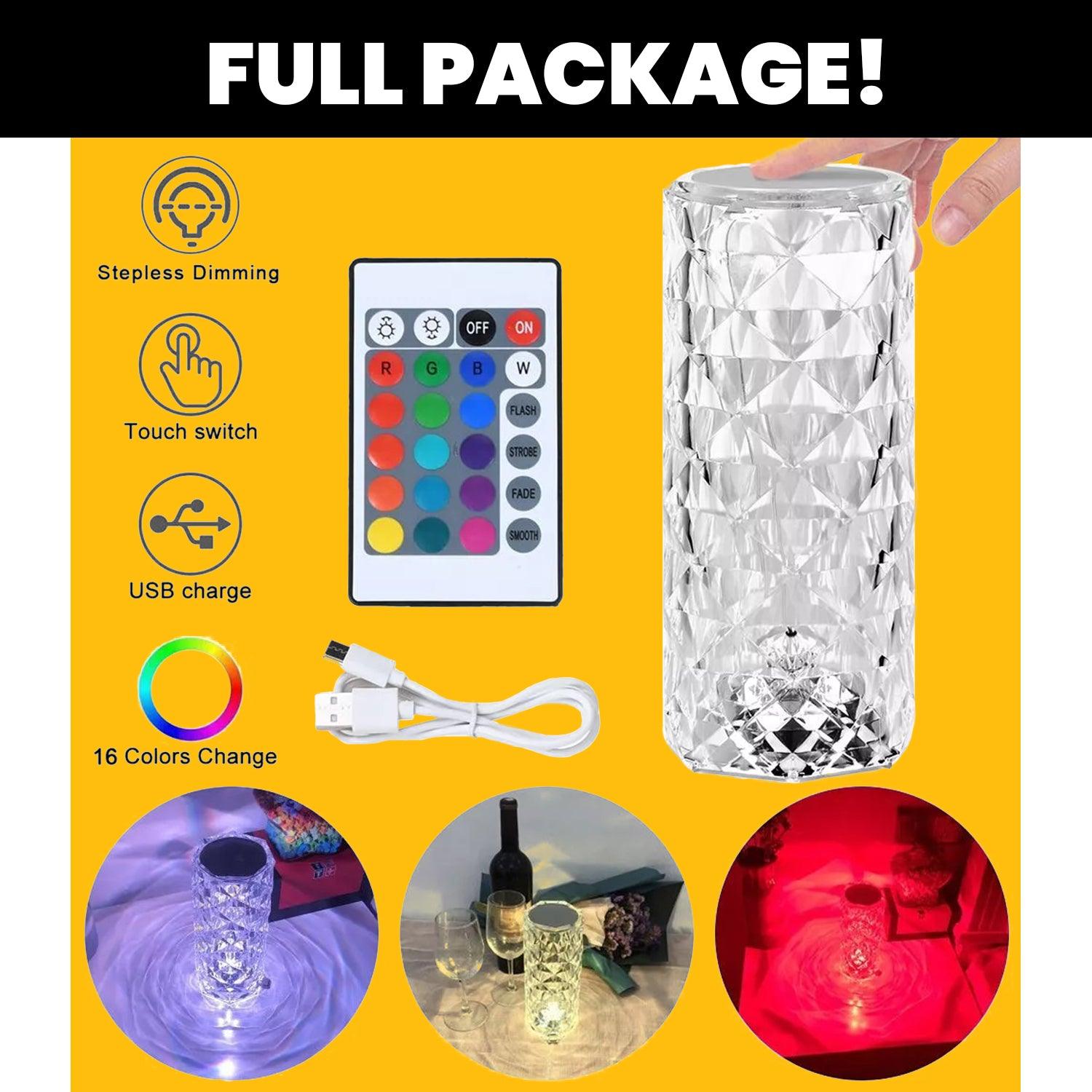 Colour Changing LED Lamp - 16 Colour LED Crystal Table Lamp Diamond Rose Night Light Touch & Remote USB Apparel & Accessories - Tophatter Daily Deals