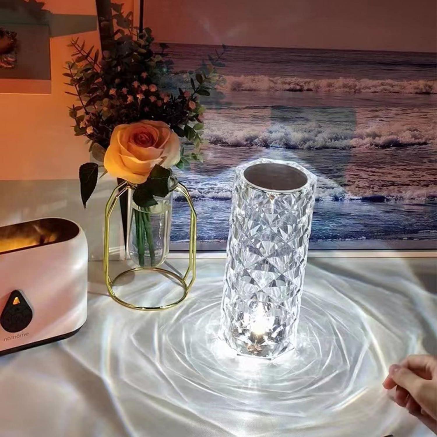 Colour Changing LED Lamp - 16 Colour LED Crystal Table Lamp Diamond Rose Night Light Touch & Remote USB Apparel & Accessories - Tophatter Daily Deals