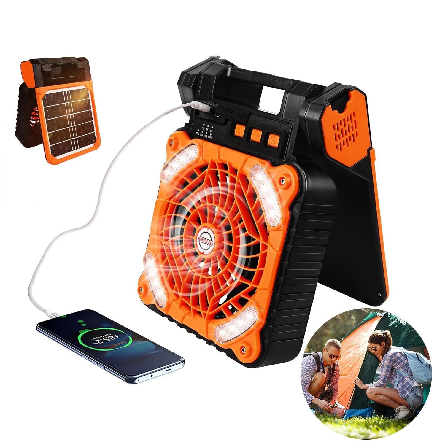 Rechargeable Camping Fan - 20000Mah Solar Powered Portable Fan with LED Lantern, 3 Speeds Cord Sports & Outdoor - Tophatter Daily Deals