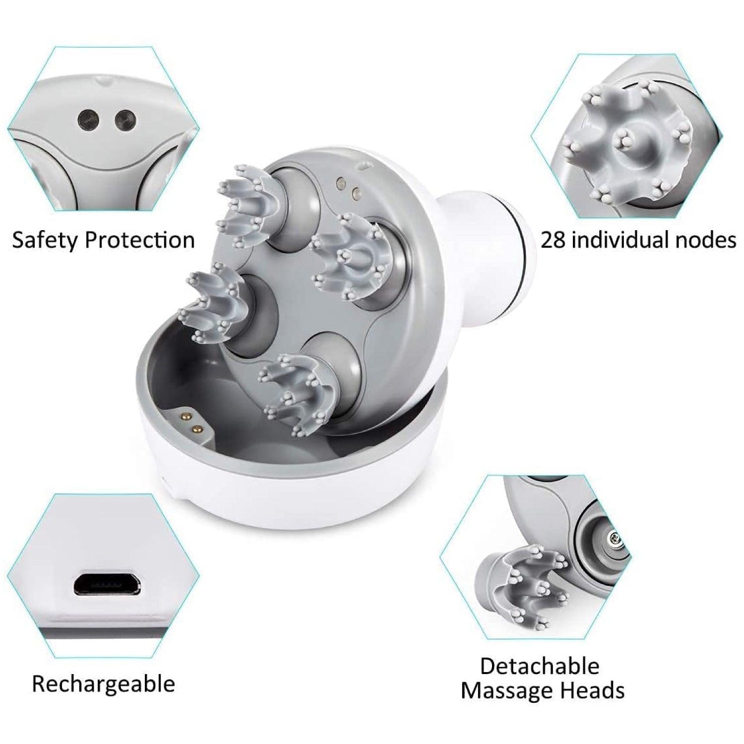 Electric Scalp Massager - 4 Replacement Massage Heads Portable Head Scratcher with Tissue Kneading Nodes Personal Care - Tophatter Daily Deals