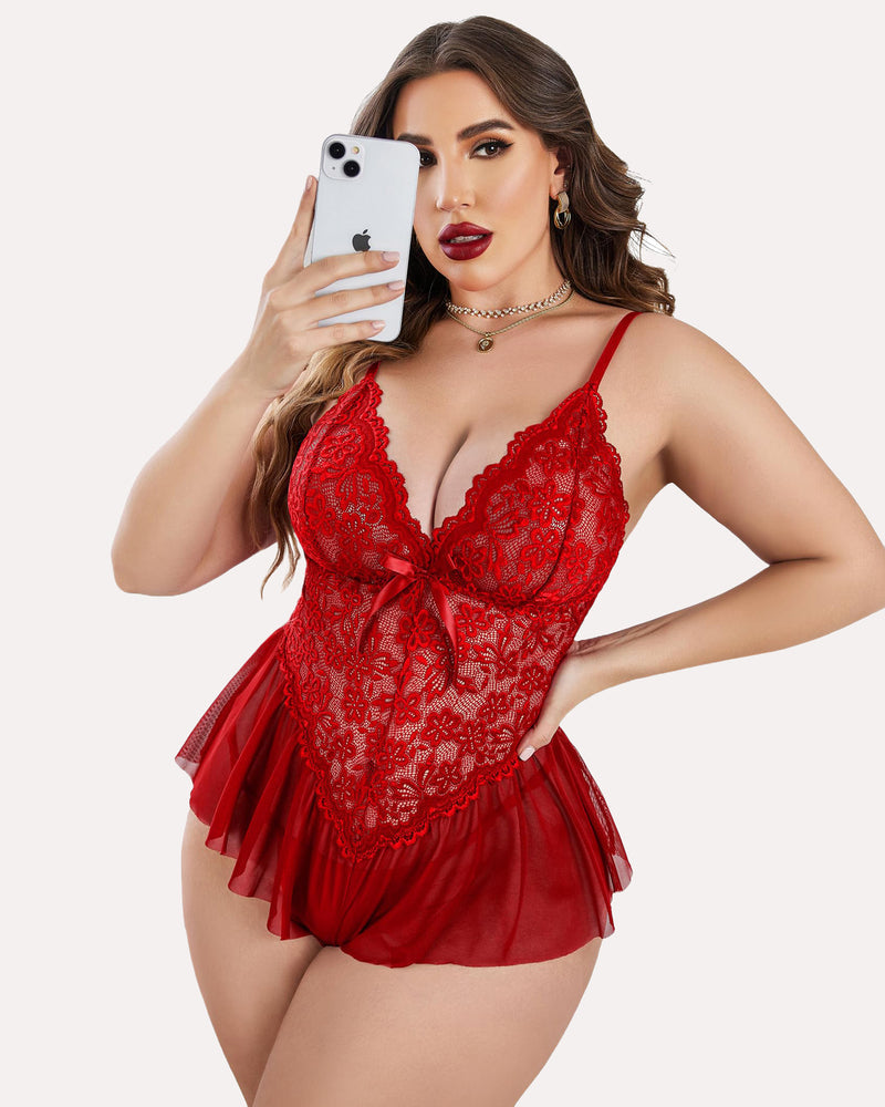 Plus Size Lingerie Lace Bodysuit Red Lingerie Sets-Plus size - Tophatter Daily Deals