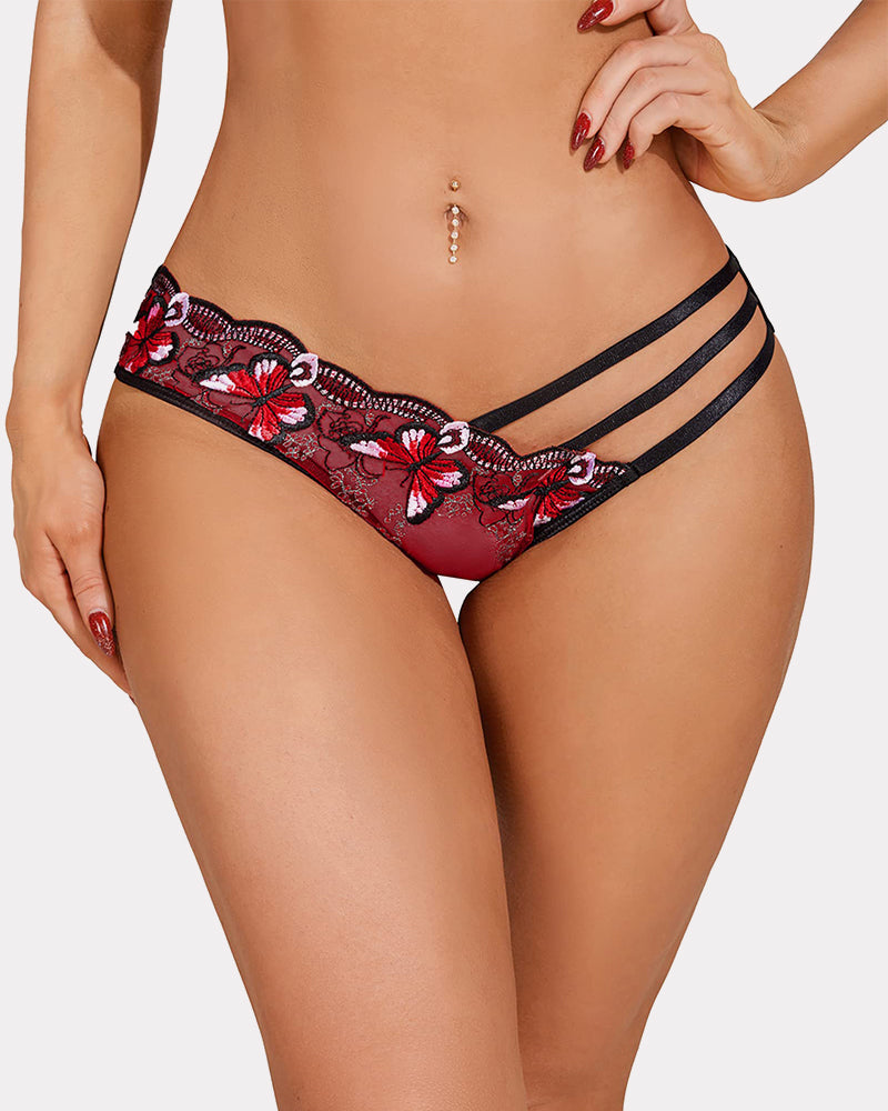 Embroidered Mesh Panties Red Lingeries-panties - Tophatter Daily Deals