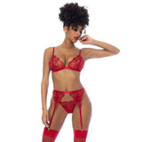 Red 3 Piece Set with Bralette, Garter Belt, and Thong – Luxury Lingerie Set > Clothes > Bra Sets - Tophatter Daily Deals