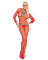 Red Long Sleeve Fishnet Bodystocking Default Title Bodystockings - Tophatter Daily Deals