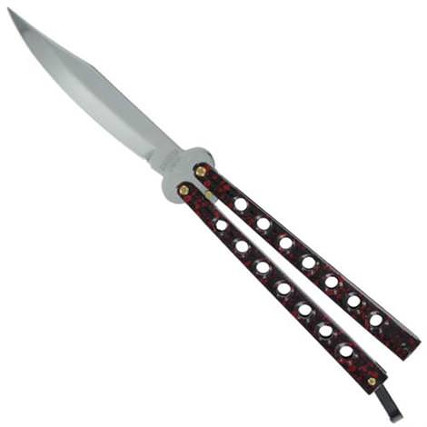 Red Crackle Flipper Butterfly Knife - TOPHATTER'S ARMORY DEALS Collectible Weapons - Tophatter Daily Deals