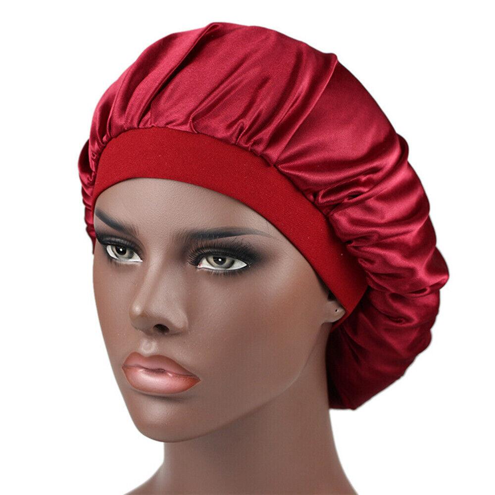 Hair Wraps for Sleeping - Bonnet Cap Long Hair Care Hat Woman Silk Satin Protection Night Head Turban Wrap Red Hair Care - Tophatter Daily Deals