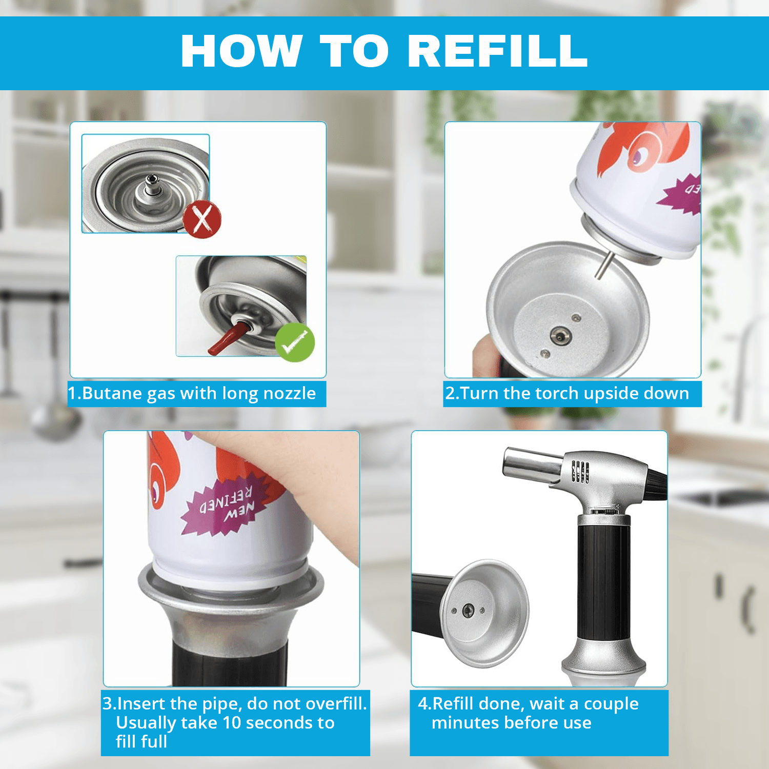 Blow Torch For Cooking - Adjustable Flame Kitchen Torch for Baking, Desserts & BBQ | Safety Lock & Refillable Household - Tophatter Daily Deals