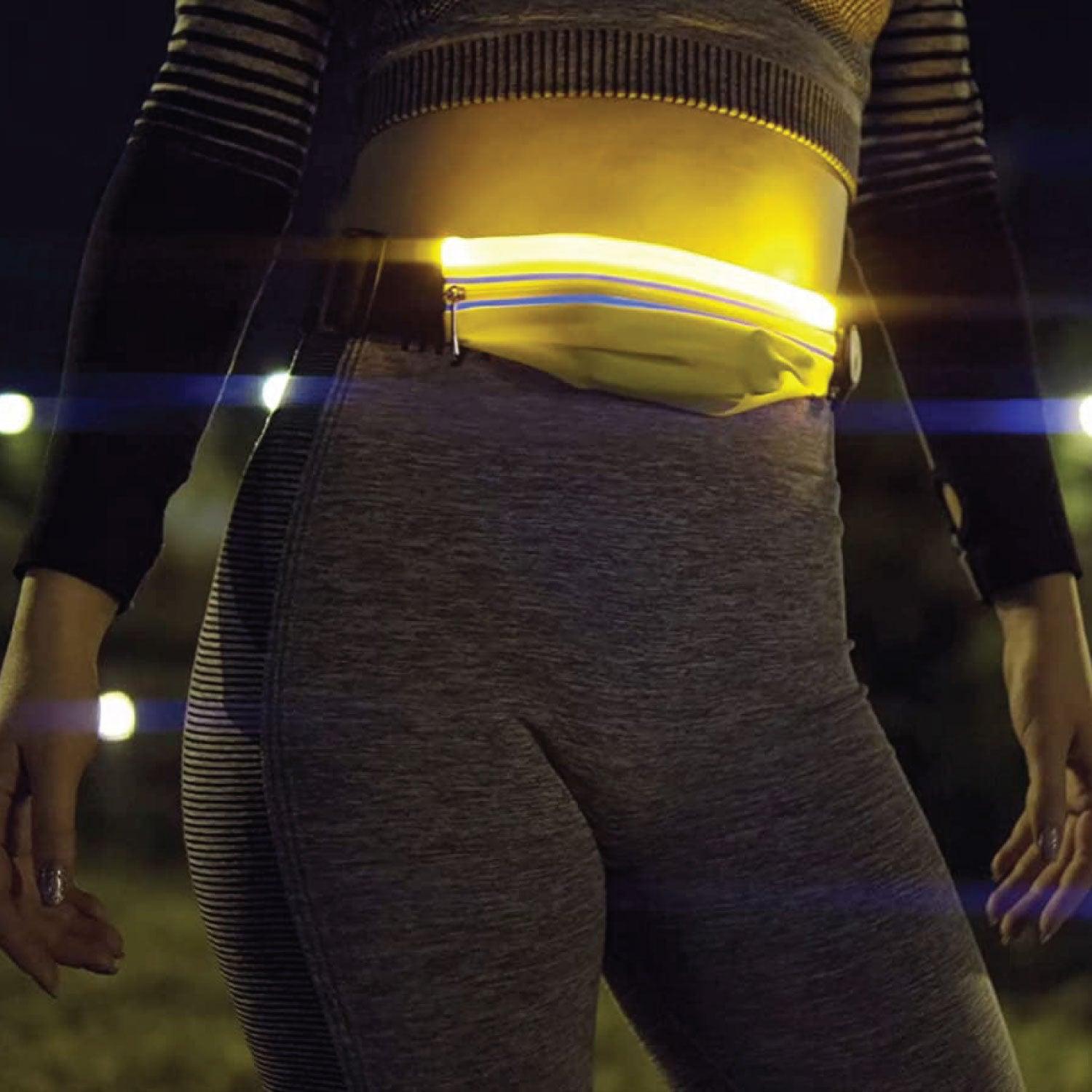 Flipbelt for Running - Ultra Yellow Coloured LED Reflective Running Belt For Women and Men USB Rechargeable Running Phone Holders Waist Bag Apparel & Accessories - Tophatter Daily Deals
