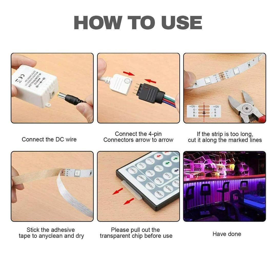 RGB LED Strip Light - 1-20M LED Strip Lights 5050 RGB Colour Changing Tape Cabinet Kitchen TV Lighting Indoor/Outdoor Decor Home - Tophatter Daily Deals