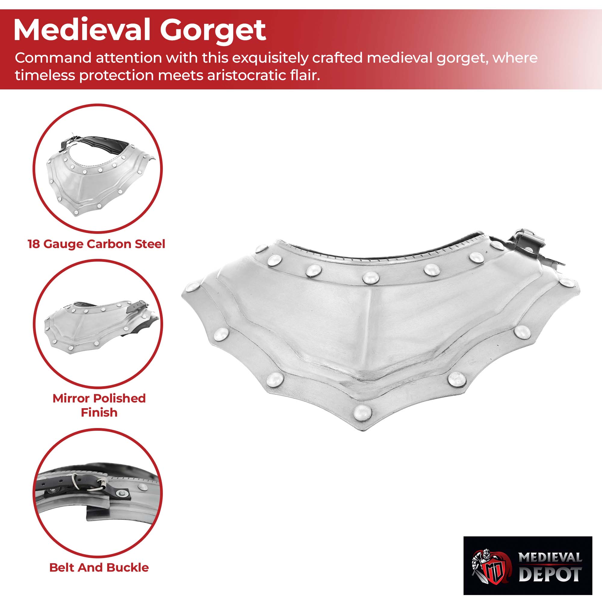 Renaissance Elegance Steel Gorget Neck Armor Refined Medieval armor - Tophatter Daily Deals