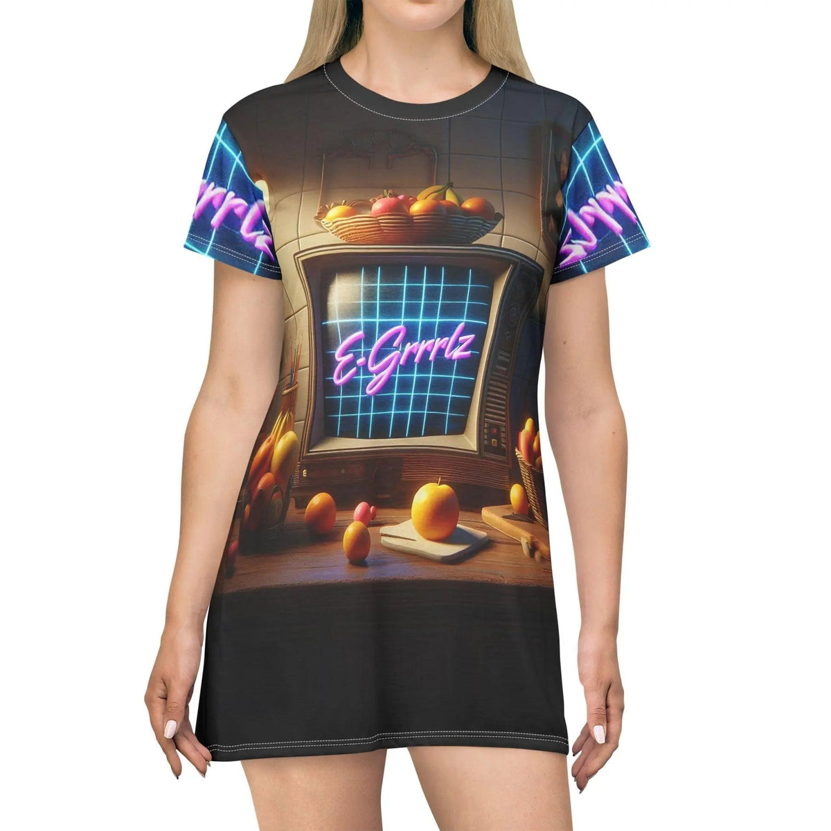 Retrowave T-Shirt Dress All Over Prints - Tophatter Daily Deals