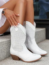 Breathable Womens Western Ankle Boots - Perforated Leather - Tophatter Daily Deals