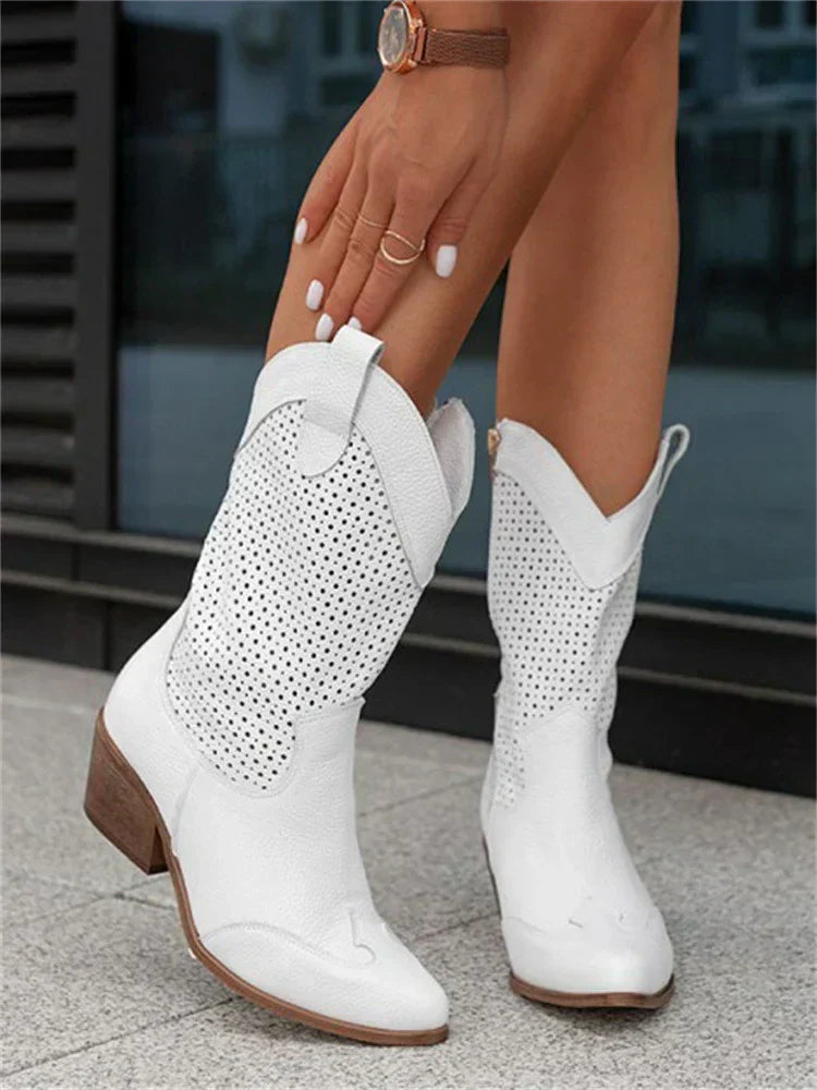 Breathable Womens Western Ankle Boots - Perforated Leather - Tophatter Daily Deals