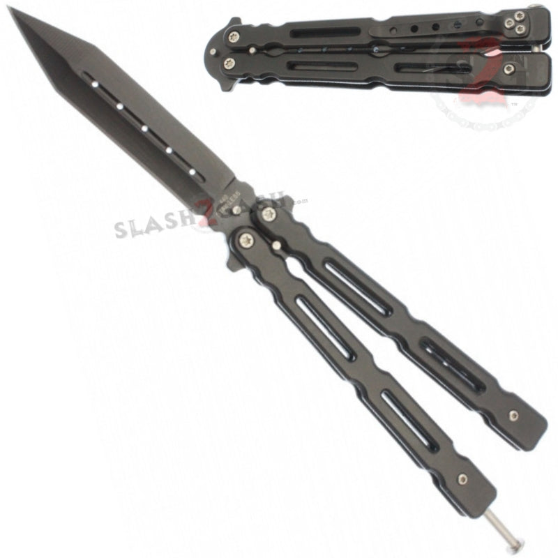 Revolt Butterfly Knife Black Spear Point Balisong Knife-Balisong - Tophatter Daily Deals