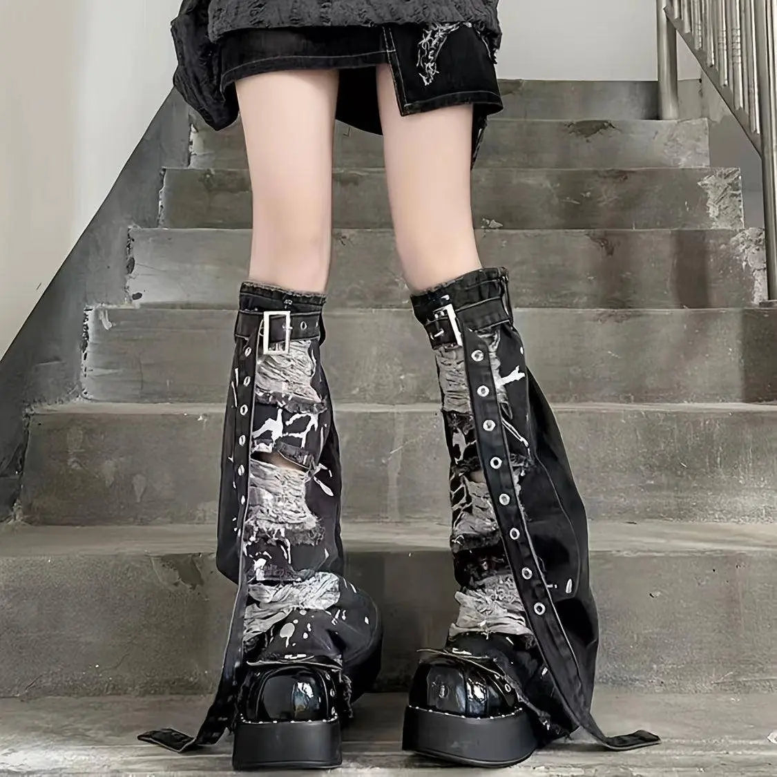 Ripped Buckle Detail Leg Warmers, Y2K Street Style Flared Knee High Socks, Women's Stockings & Hosiery - Tophatter Daily Deals