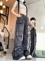 Ripped Distressed Streetwear Washed Raw Trim Flare Leg Loose Fit Grunge Jeans, Women's Denim Jeans & Clothing - Tophatter Daily Deals