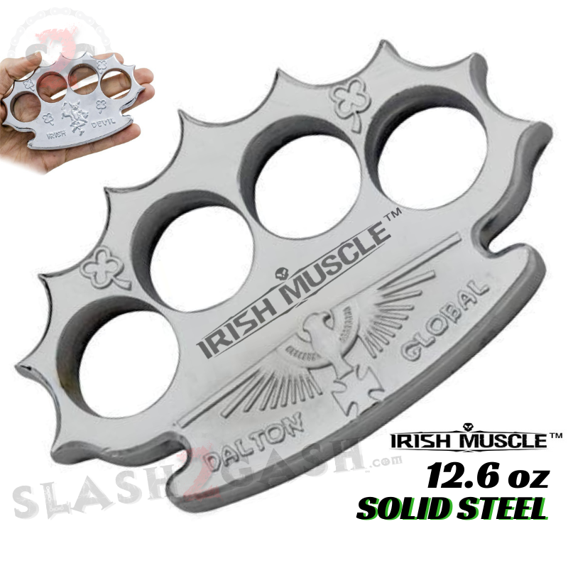 Irish Muscle Dalton Global Brass Knuckles Spiked Paperweight - Silver Belt Buckle - Tophatter Daily Deals