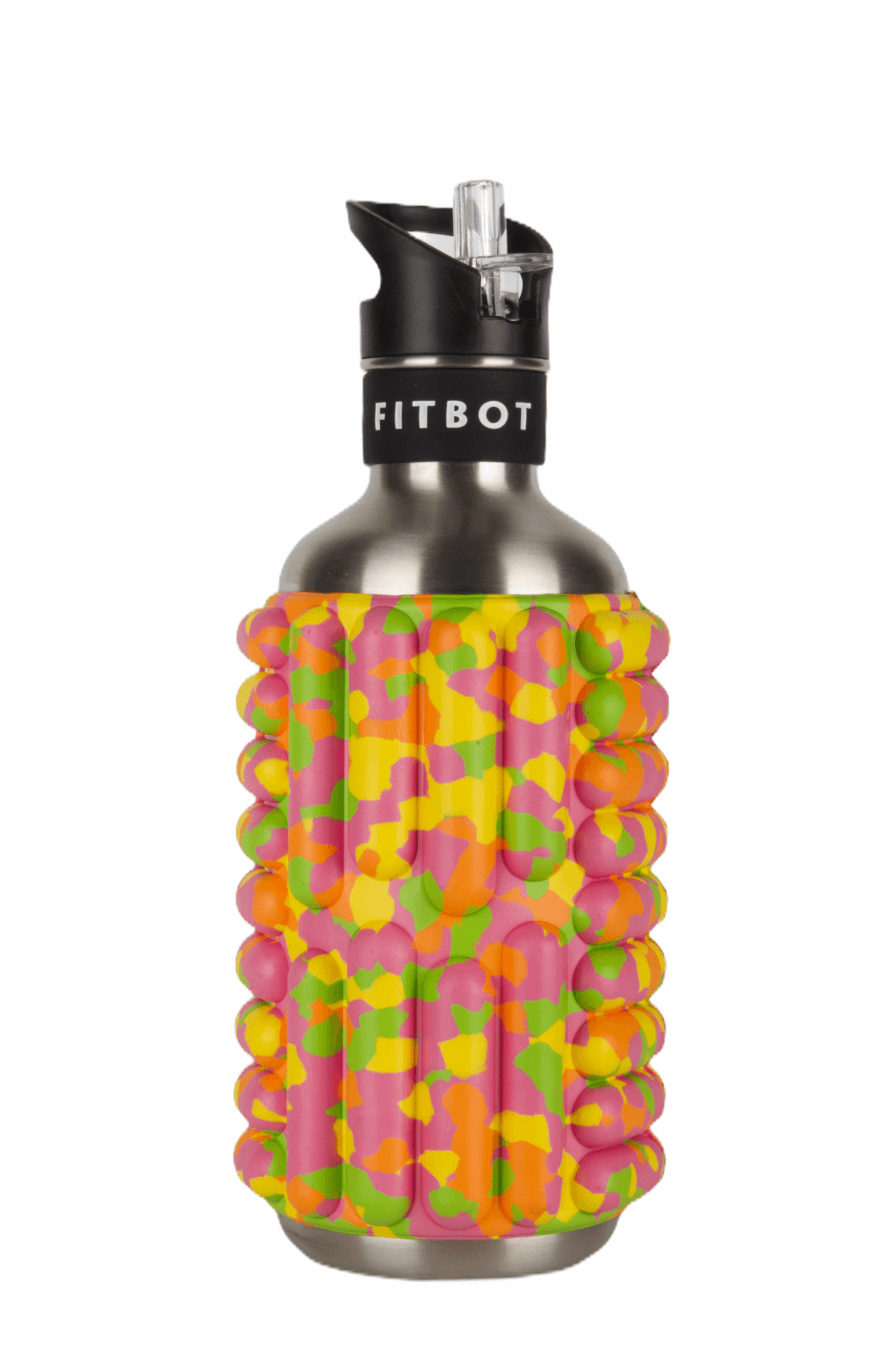 Foam Roller Water Bottle - 0.8L to 1.2L Sustainable Ecofriendly Flip Straw Roller Drink Bottle Rainbow Camo 1.2L Exercise & Fitness - Tophatter Daily Deals