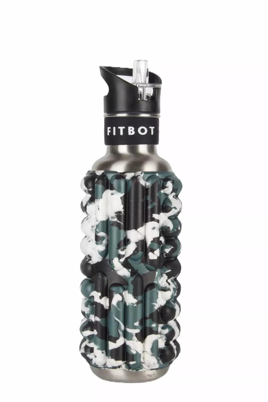 Foam Roller Water Bottle - 0.8L to 1.2L Sustainable Ecofriendly Flip Straw Roller Drink Bottle Green Camo 0.8L Exercise & Fitness - Tophatter Daily Deals