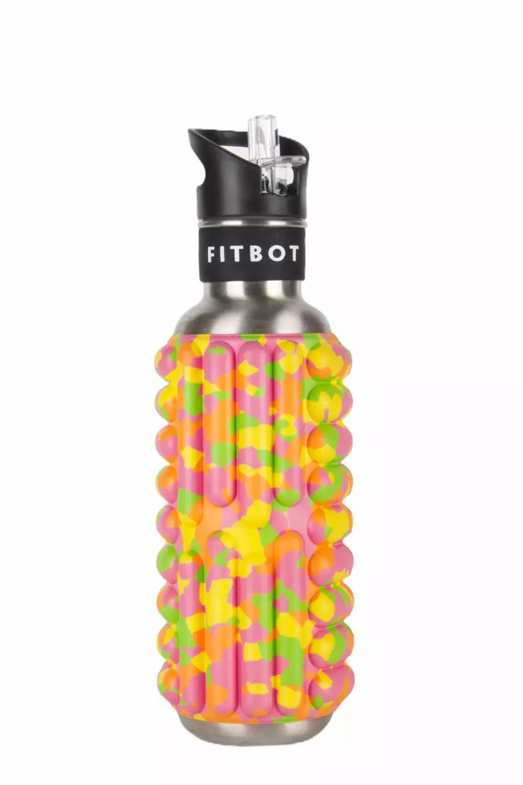 Foam Roller Water Bottle - 0.8L to 1.2L Sustainable Ecofriendly Flip Straw Roller Drink Bottle Rainbow Camo 0.8L Exercise & Fitness - Tophatter Daily Deals