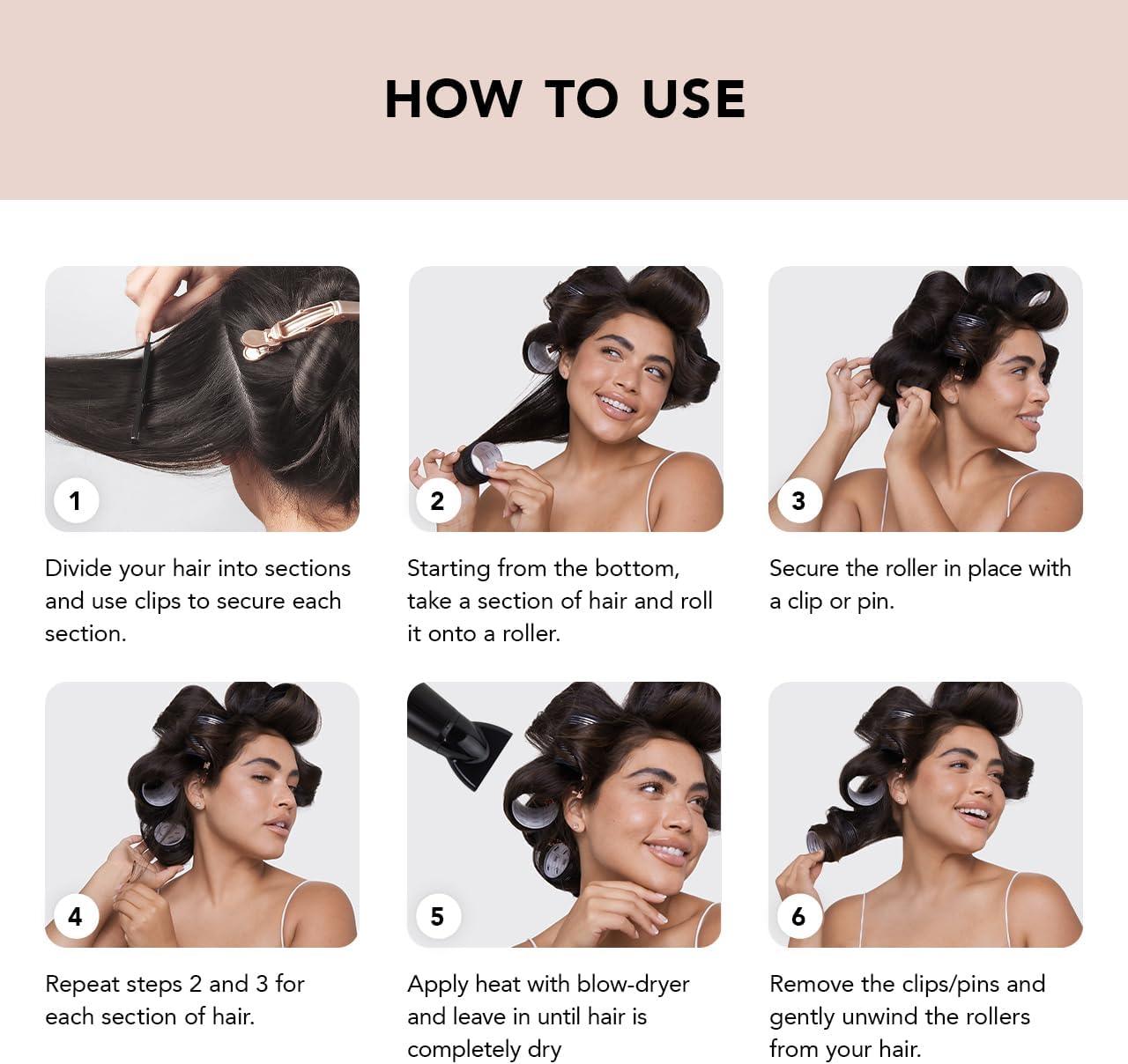 Self Grip Hair Rollers Set - 4-8 Hair Rollers Self Grip Large Set Heatless Bouncy Wave Curlers Cling Styling Hair Care - Tophatter Daily Deals