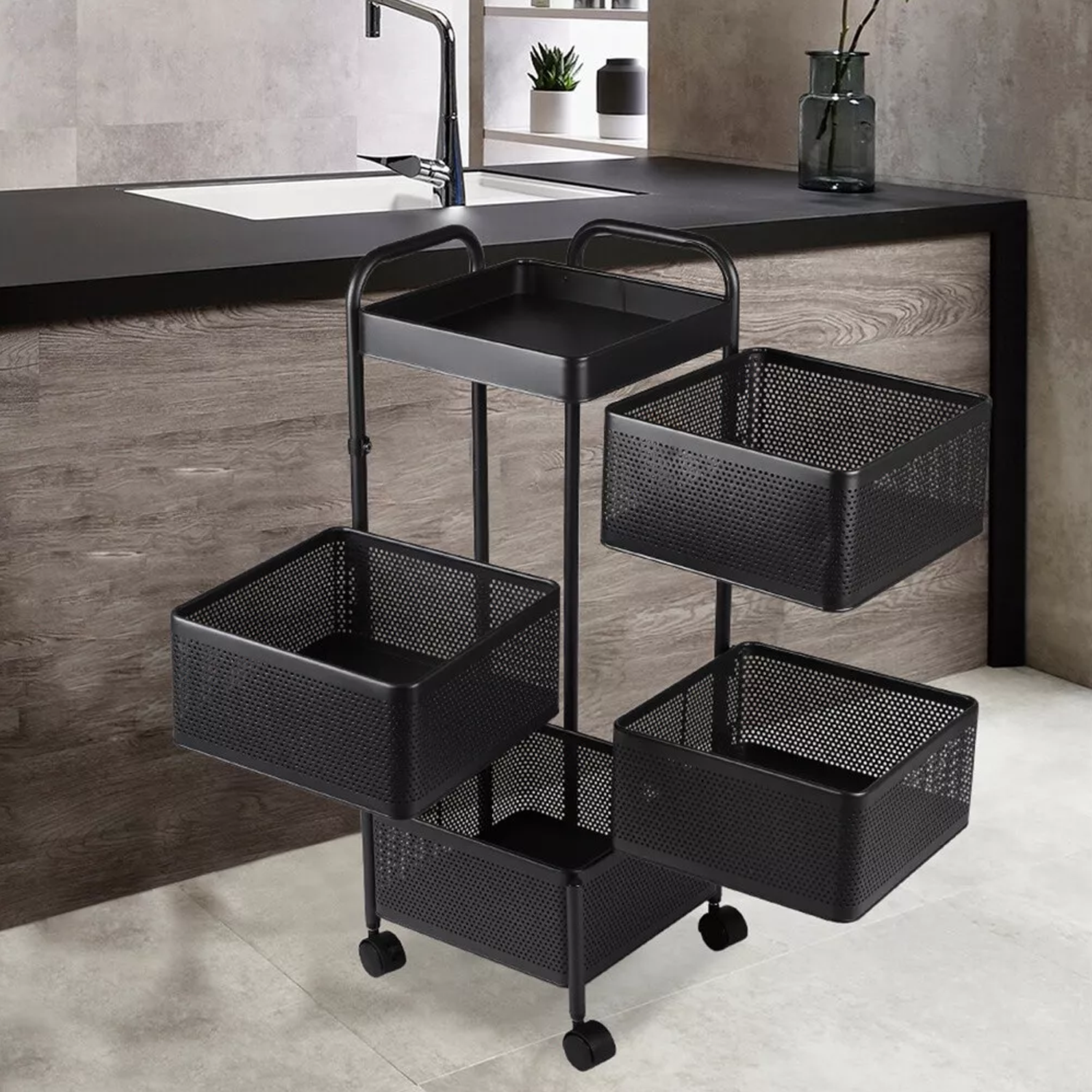 Vegetable Storage Rack – 6-Tier Metal Organizer Stand Shelf with Wheels for Kitchen or Pantry Kitchen - Tophatter Daily Deals