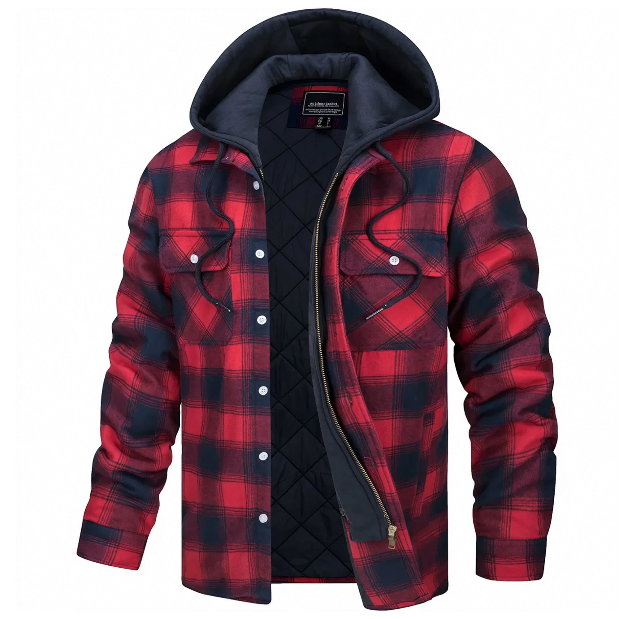 Lightweight Cozy Men's Hooded Jacket - Shirt Style, Fleece Red - Tophatter Daily Deals