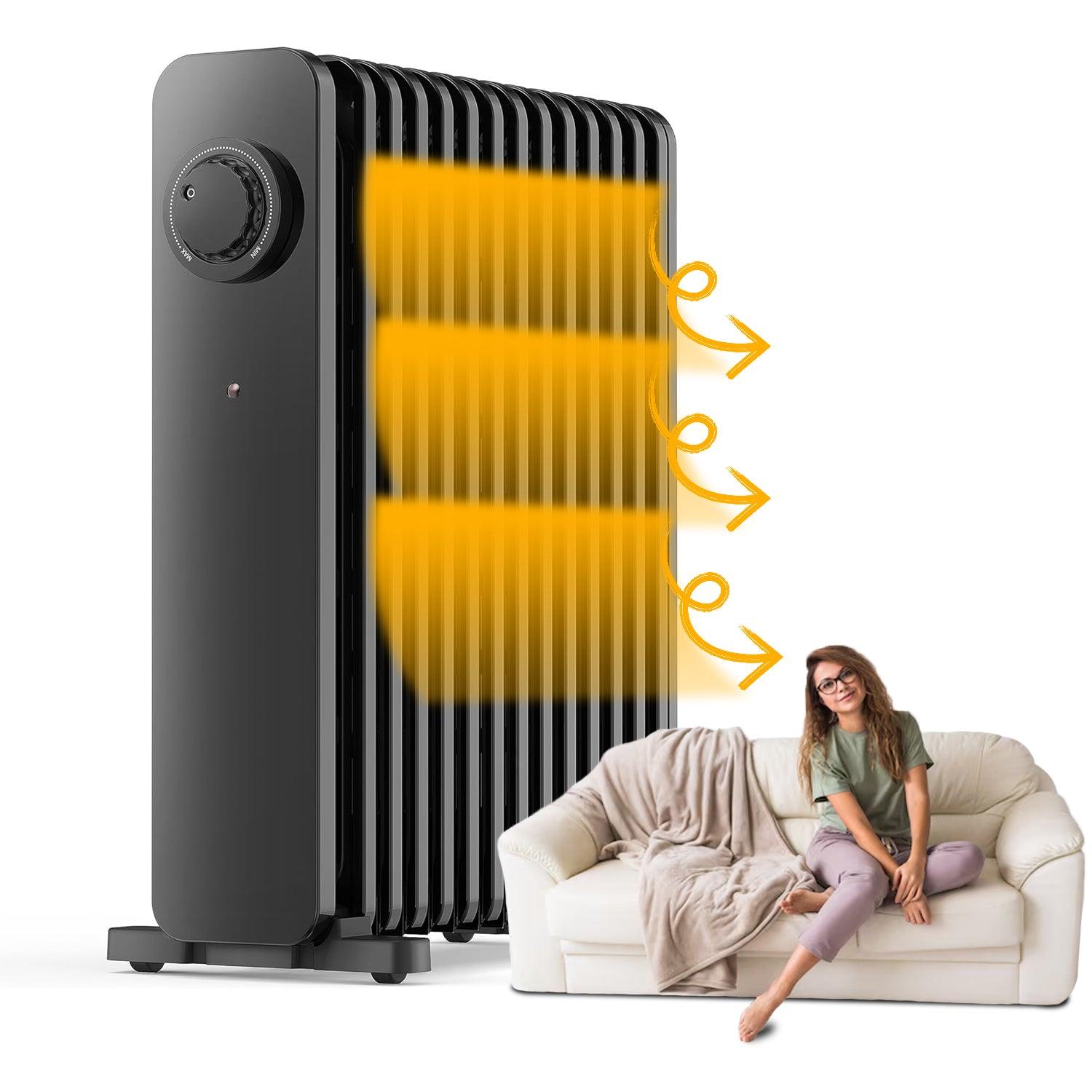 Room Heater Electric - Heater Oil Radiator with Adjustable Thermostat and 3 Heat Settings Oil Filled Heater with Overheat Protection (2500W, Knob Control) Winter Warm - Tophatter Daily Deals