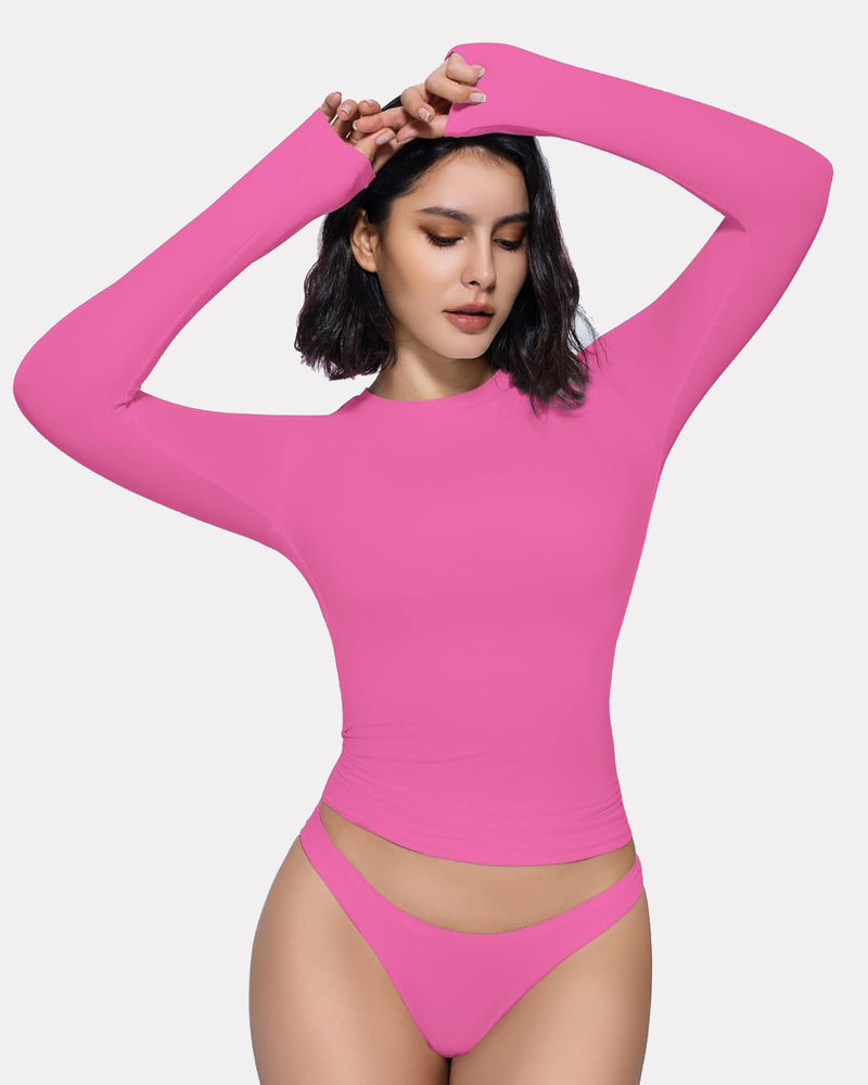 Double Lined Basic Y2K Top with Underwear Rose Red Shaperwear-bodysuit - Tophatter Daily Deals