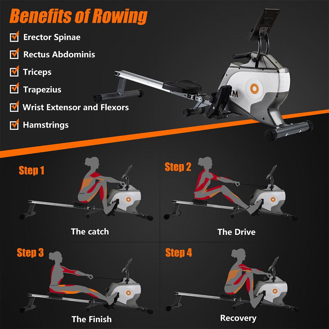 Rowing Machine for Home - BTM 8 Level Magnetic Resistance Fitness Elastic Cord Rowing Machine Exercise & Fitness - Tophatter Daily Deals