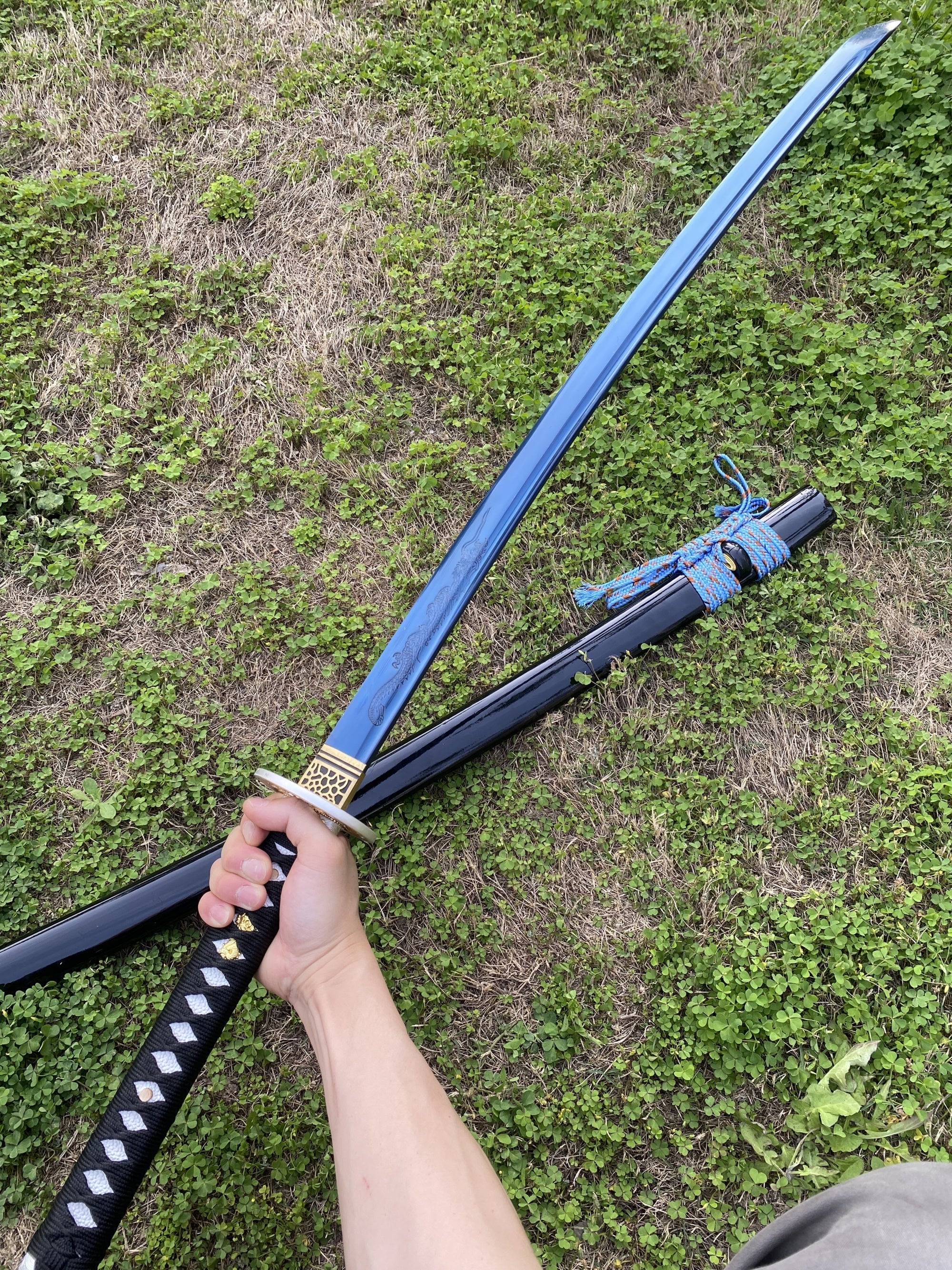 Blue Dragon Blade Samurai Katana - Dragon Engraved Blade - Tophatter Daily Deals