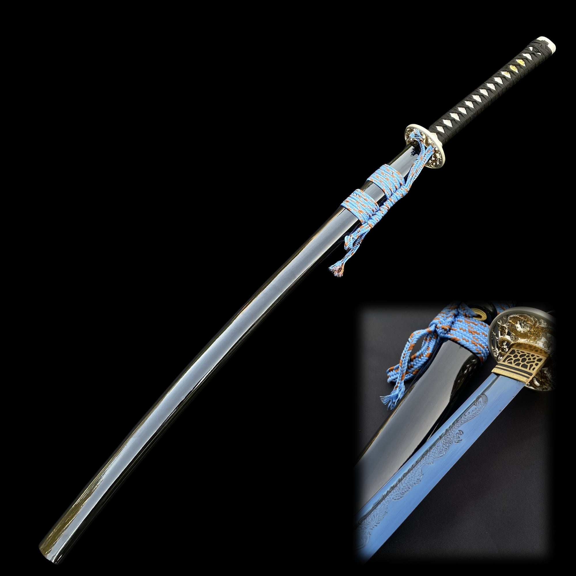 Blue Dragon Blade Samurai Katana - Dragon Engraved Blade - Tophatter Daily Deals