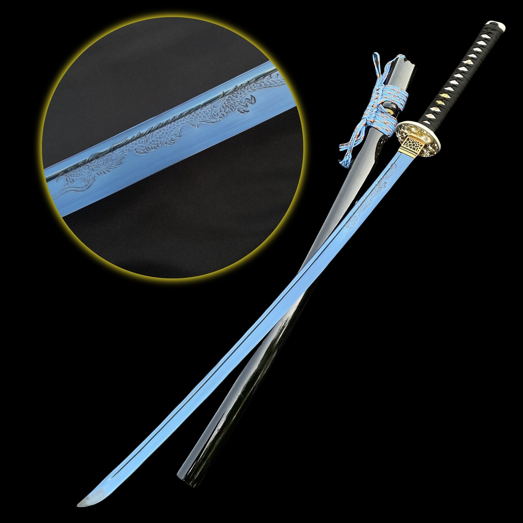 Blue Dragon Blade Samurai Katana - Dragon Engraved Blade - Tophatter Daily Deals