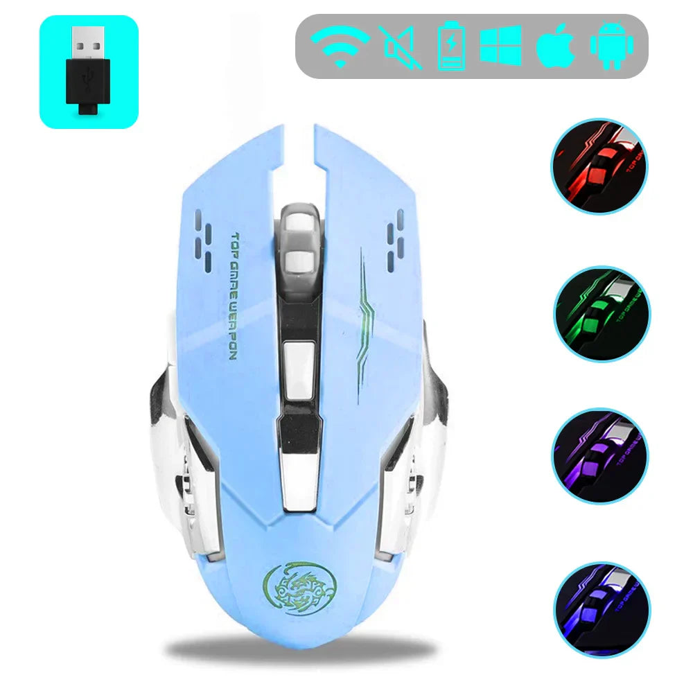 Wireless Gaming Mouse Rechargeable Silent RGB Backlight blue 2.4G - Tophatter Daily Deals