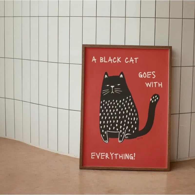 Black Cat Wall Art Red Orange Canvas Print Waterproof - Tophatter Daily Deals
