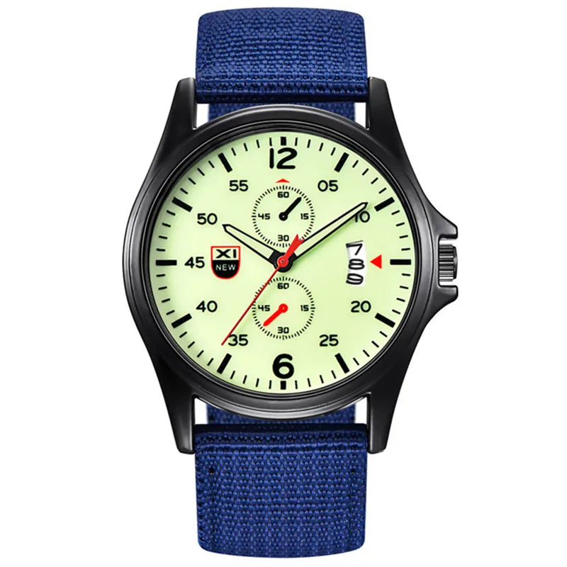 Nylon Band Military Quartz Watch With Date Display Blue fluorescent - Tophatter Daily Deals