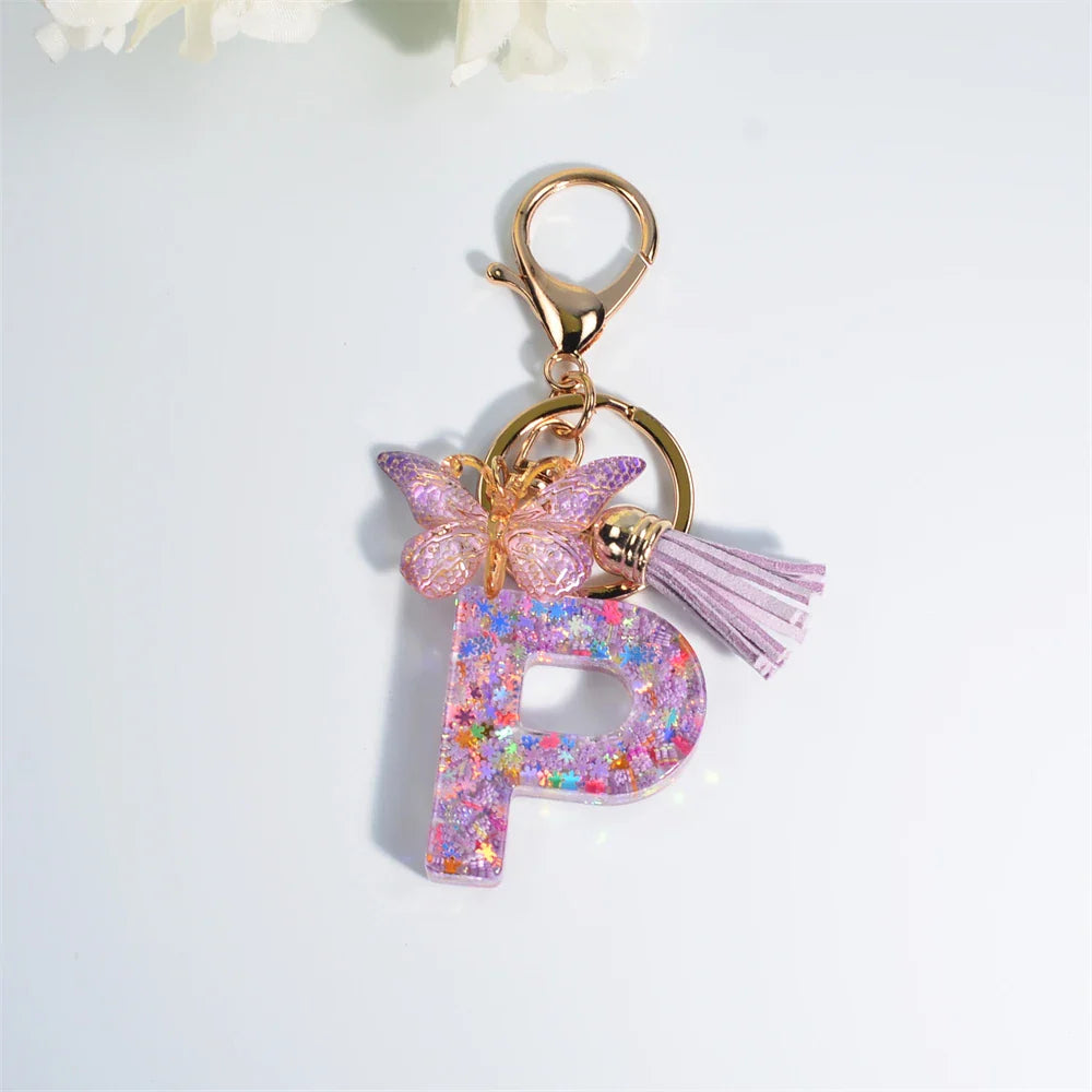 Sequin Letter Keychain With Butterfly Tassel Charm P 55mm - Tophatter Daily Deals