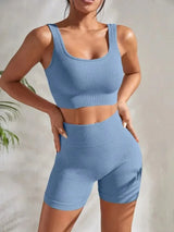 Women's Seamless Ribbed Yoga Set SKY BLUE United States Fitness & Exercise - Tophatter Daily Deals