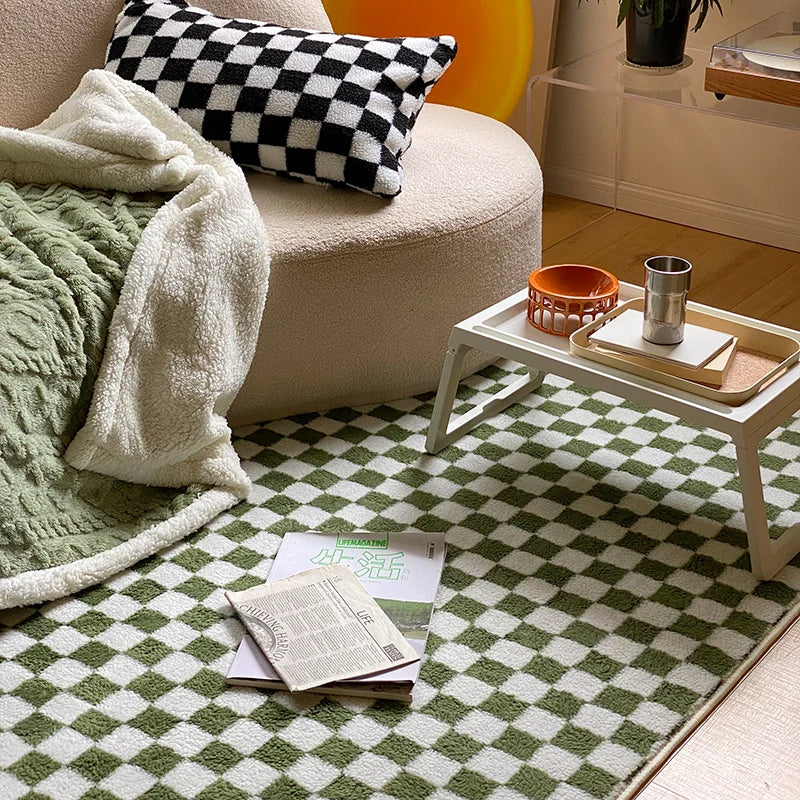 Checkerboard Plush Area Rug Japanese Style Minimalist - Tophatter Daily Deals