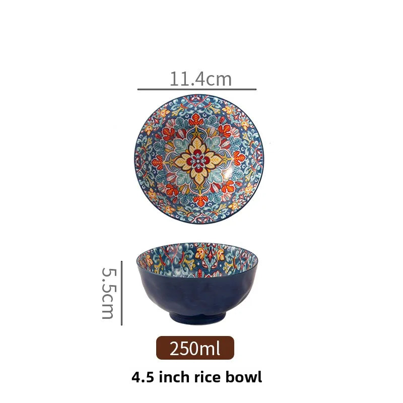 Bohemian Ceramic Rice Bowl Retro Noodle Bowl Kitchen Gift Baluoke-4.5inch - Tophatter Daily Deals
