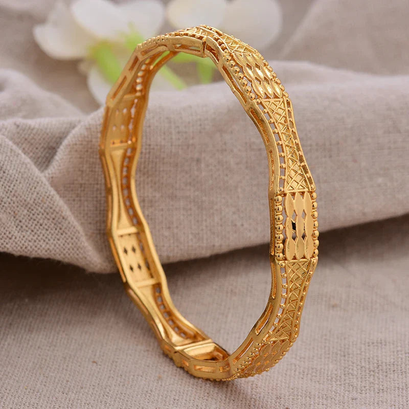 Gold Plated Bangles Luxury Arabic Wedding Bracelet style3 58-60mm - Tophatter Daily Deals