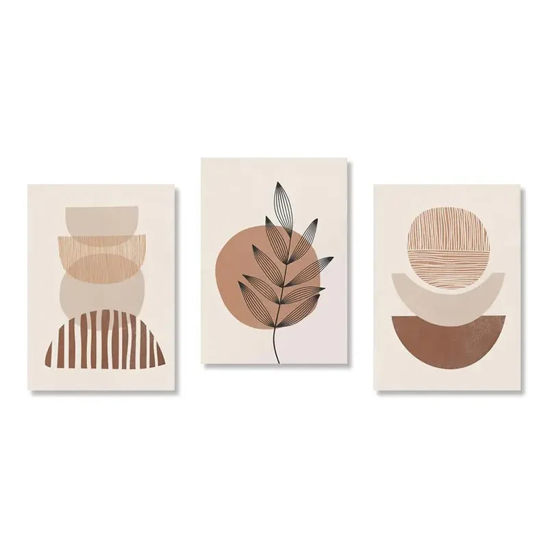 Abstract Boho Canvas Wall Art Trio Neutral Modern Decor 3pcs - Tophatter Daily Deals