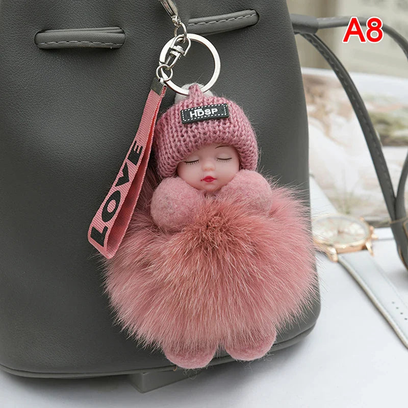 Pompom Sleeping Baby Keychain Plush Bag Charm Cute Gift A8 - Tophatter Daily Deals